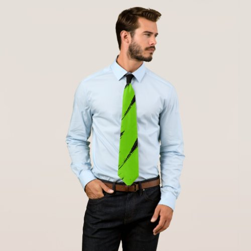 Green Brush Stroke Modern Black Background Neck Tie