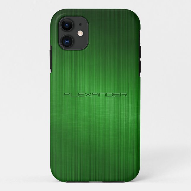 Green Brushed Aluminum Metal Look-Monogram Case-Mate iPhone Case (Back)