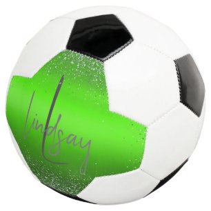 Green Brushed Metal Glitter Monogram Simple Soccer Ball