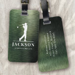 Green Brushed Metal Personalized Monogram Golfer Luggage Tag<br><div class="desc">This design features a golfer swinging a club and has two text fields that you can use to personalize it - perhaps with a name and golf team or club.</div>