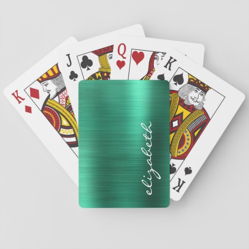 Green Brushed Metal Signature Script Poker Cards