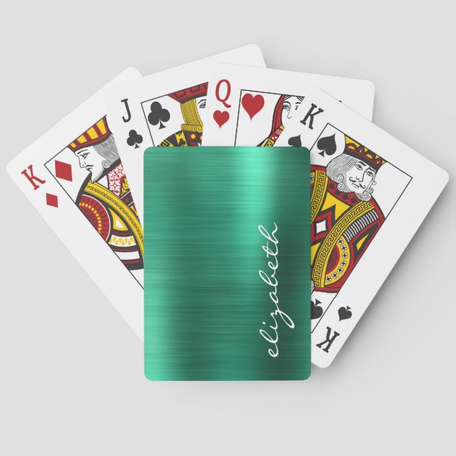 Green Brushed Metal Signature Script Poker Cards (Back)