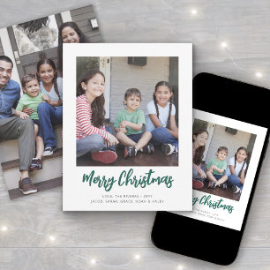 Green Brushed Script Merry Christmas Simple Photo Holiday Card