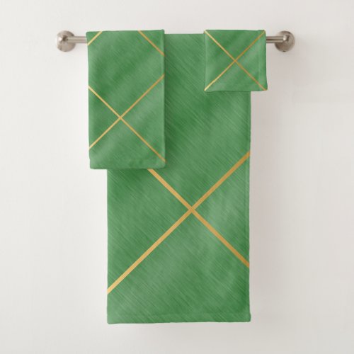 GREEN BRUSHED TEXTURE GOLD DESIGN BATH TOWEL SET