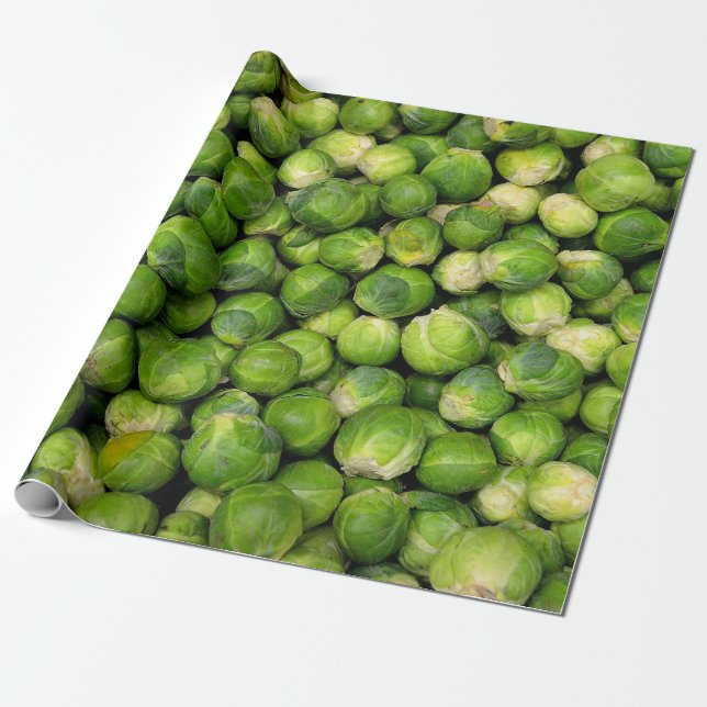 Green Brussels Sprouts Vegetable Food Pattern Wrapping Paper (Unrolled)