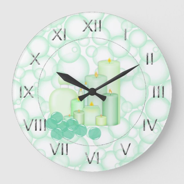 Green Bubble Candle Bathroom Large Clock (Front)