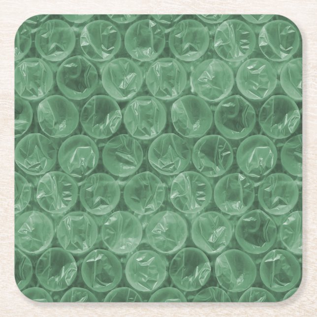 Green bubble wrap pattern square paper coaster (Front)