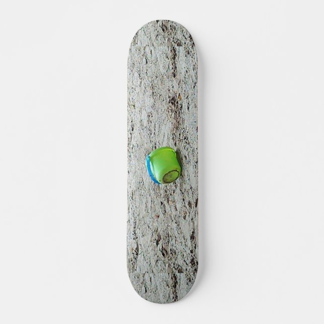 Green Bucket in Sand Beach, Summer Fun Skateboard Deck (Front)