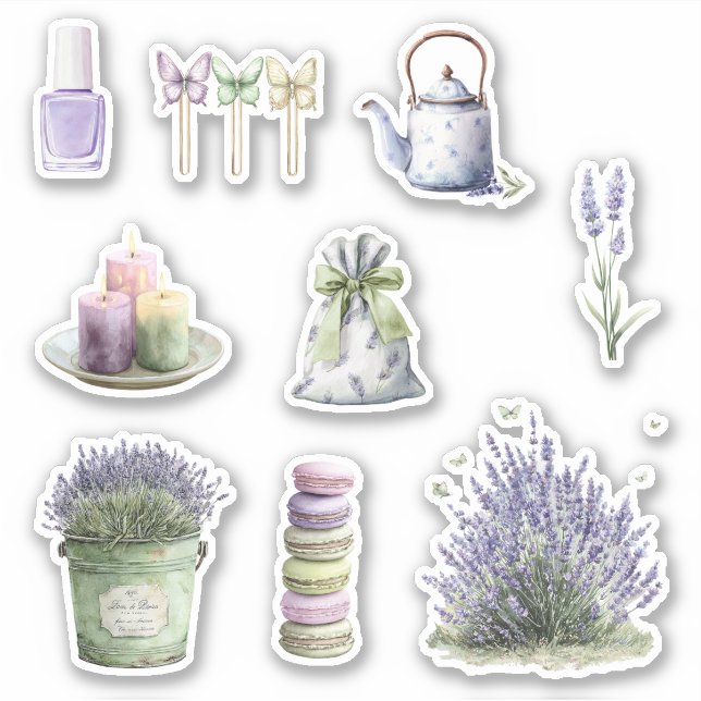 Green Bucket Lavender Flowers Sticker (Front)