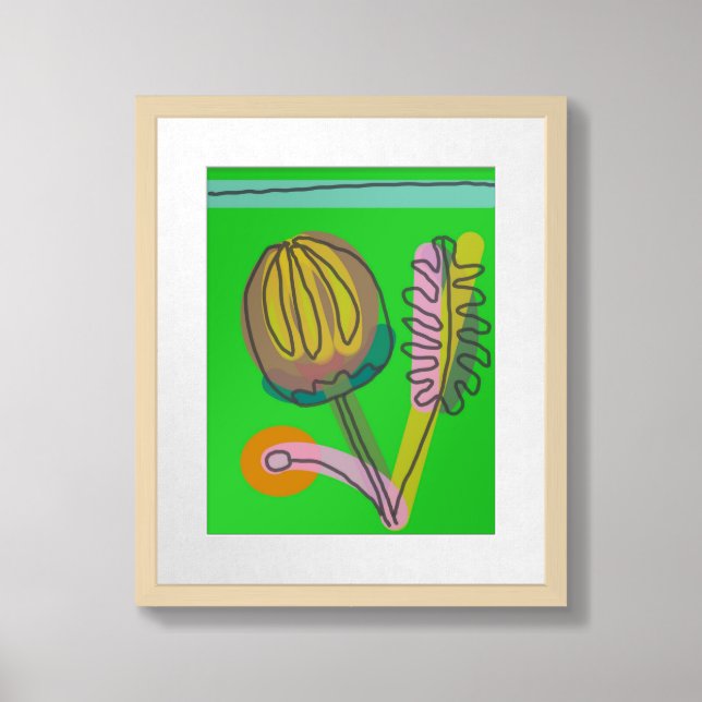 Green Bud tropical framed drawing by Kim Krech Framed Art (Framed Front)