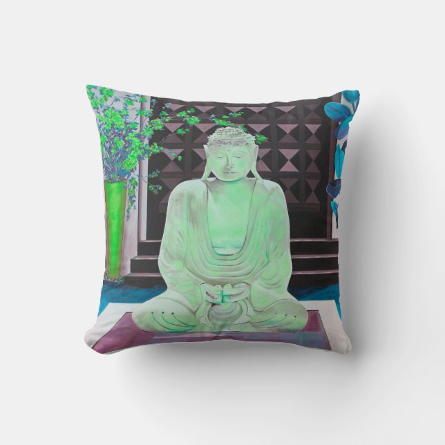 Green Buddah Throw Pillow (Front)