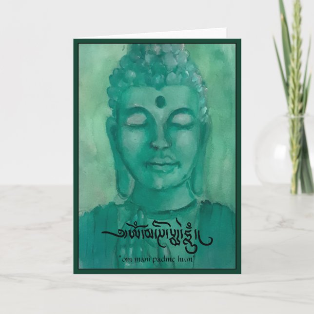 Green Buddha Blank Greeting Card (Front)