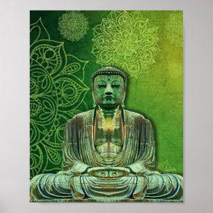 Green Buddha Lotus Flower Poster