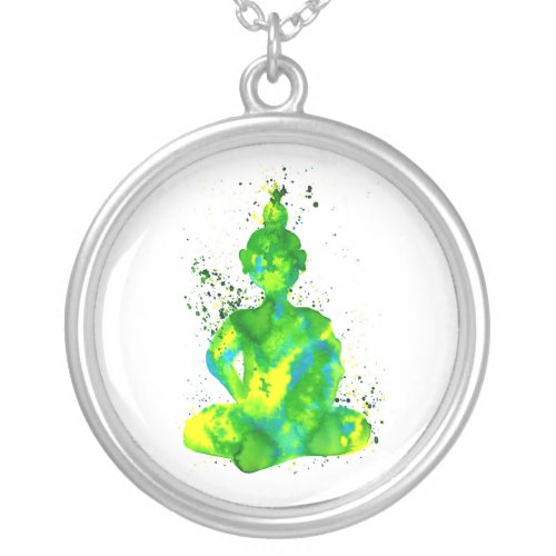 Green Buddha Silhouette Silver Plated Necklace