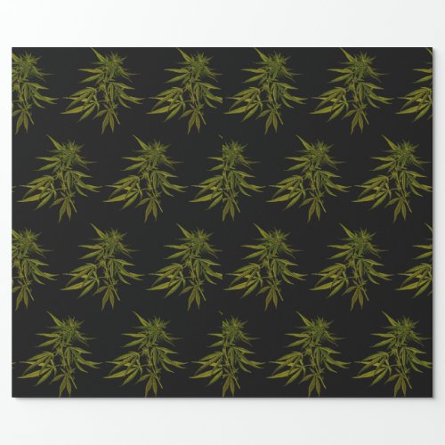 Green Buds on Black Personalized Wrapping Paper