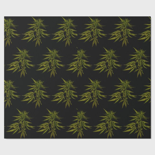 Green Buds on Black Personalized Wrapping Paper (Seam)