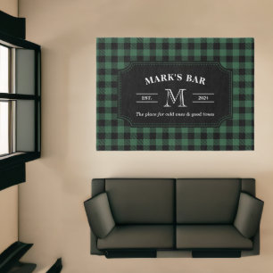 Green Buffalo Check Bar Name Monogram Rug