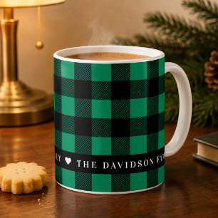 Green Buffalo Check Family Name Monogram Coffee Mug
