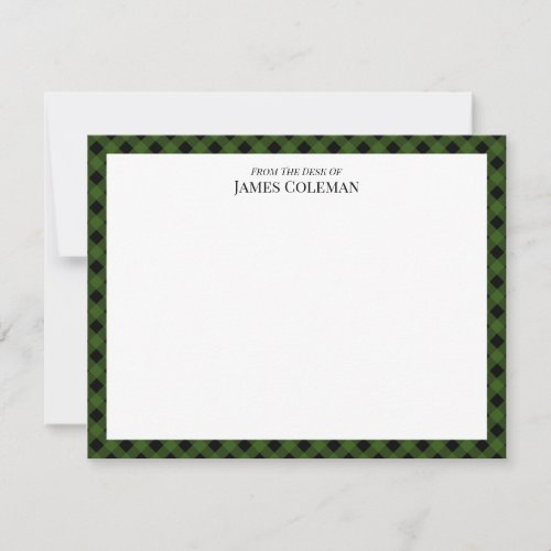 Green Buffalo Check From The Desk Of Elegant Name Note Card