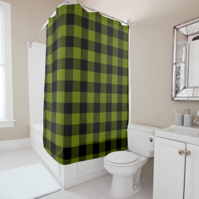 Green Buffalo Check Garden Shower Curtain (In Situ)