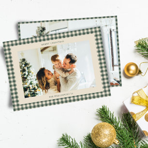 Green Buffalo Check Horizontal Photo Christmas Holiday Card