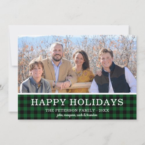 Green Buffalo Check Photo Holiday Card