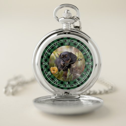 Green Buffalo Check Photo Roman Numerals  Pocket Watch