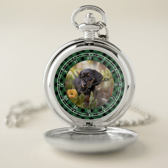 Green Buffalo Check Photo Roman Numerals  Pocket Watch (Inside)