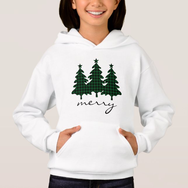 Green Buffalo Check Pine Trees Hoodie (Front)