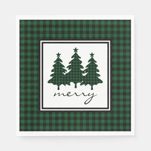 Green Buffalo Check Pine Trees Napkins