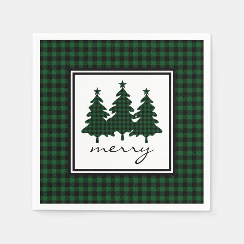 Green Buffalo Check Pine Trees Napkins