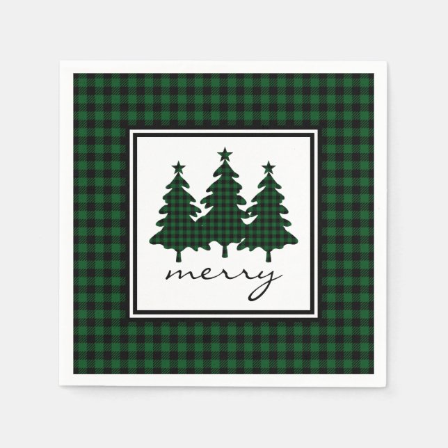 Green Buffalo Check Pine Trees Napkins (Front)