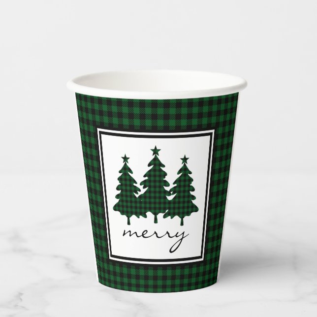 Green Buffalo Check Pine Trees Paper Cups (Front)