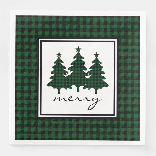 Green Buffalo Check Pine Trees Paper Dinner Napkins