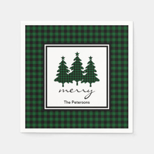 Green Buffalo Check Pine Trees Personalized Napkin