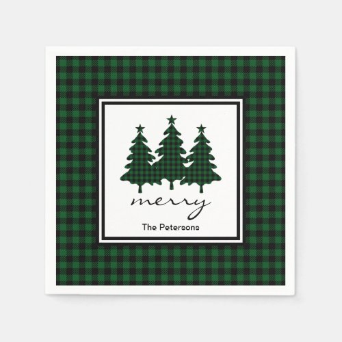 Green Buffalo Check Pine Trees Personalized Napkin