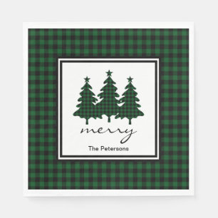 Green Buffalo Check Pine Trees Personalized Napkins