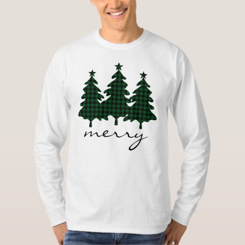 Green Buffalo Check Pine Trees T_Shirt