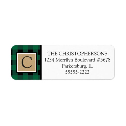 Green Buffalo Check Plaid and Kraft Paper Monogram Label