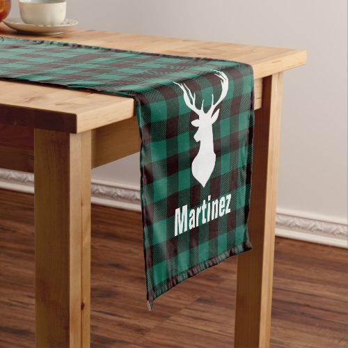 Green Buffalo Check Plaid Deer Head Personalized Short Table Runner