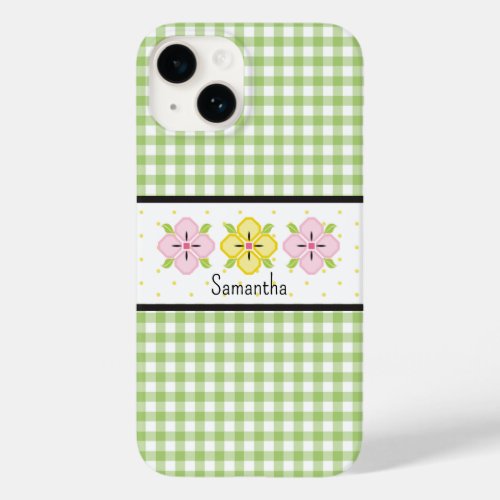 Green Buffalo Check Plaid Gingham Monogrammed Case_Mate iPhone 14 Case