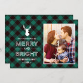 Green Buffalo Check Plaid Merry and Bright Photo Holiday Card (Front/Back)
