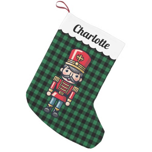 Green Buffalo Check Plaid Nutcracker Monogram Name Small Christmas Stocking