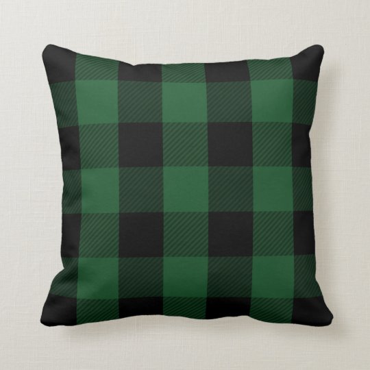 Green Buffalo Check Rustic Plaid Pattern Throw Pillow