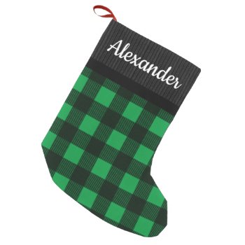 Green Buffalo Check Sweater Pattern Country Name Small Christmas Stocking by ChristmasCardShop at Zazzle