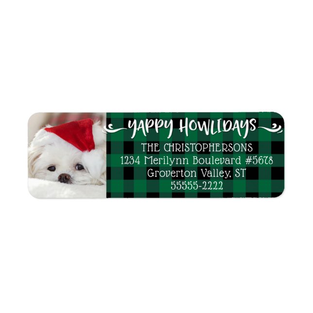 Green Buffalo Check YAPPY HOWLIDAYS Dog Photo Label (Front)