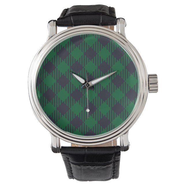 Green Buffalo Diamond Plaid Pattern Watch (Front)