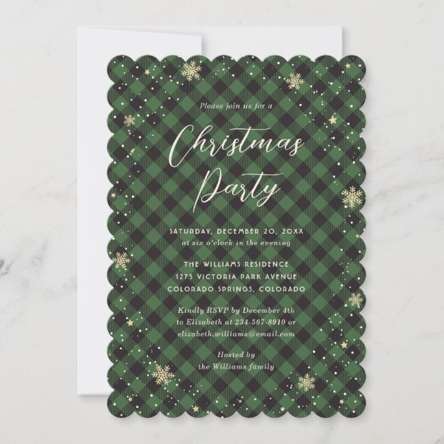 Green Buffalo Plaid Christmas Party Invitation (Front)