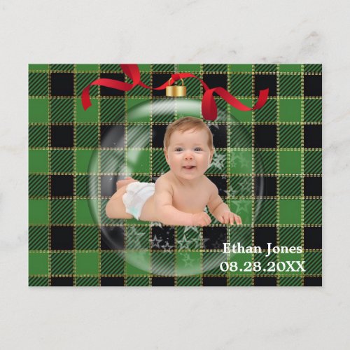 Green Buffalo Plaid Christmas Photo Postcard