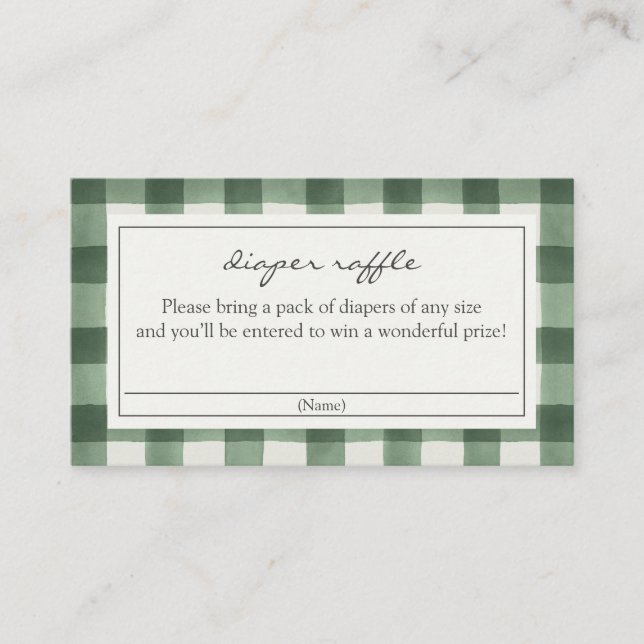 Green Buffalo Plaid Diaper Raffle Enclosure Card (Front)